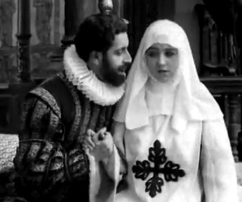 Los actores Fortunio Bonanova e Inocencia Alcubierre en una escena de la película Don Juan Tenorio de Ricardo de Baño