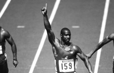 24 Sep 1988, Seoul, South Korea --- Canadian Ben Johnson waves to the sky as he wins the men's 100-meter dash at the 1988 Olympics. --- Image by © Durand; Giansanti; Perrin/Sygma/Corbis