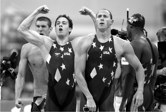 Michael Phelps, Weber-Gale, Jason Lezak y Cullen Jones. Foto Cordon Press.p