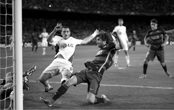 Sergi Roberto marca frente al Bayern Leverkusen. Foto Cordon Press.p