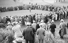 Augusta, Georgia, USA --- Original caption: At Masters' invitation golf tourney. Bobby Jones missing a putt on the 16th green during the second round of the Masters' Invitation Golf Tournament at Augusta, Georgia. Jones finished the tournament in a tie for 13th place, with a score of 294, ten strokes behind Horton Smith, the winner. --- Image by © Bettmann/CORBIS