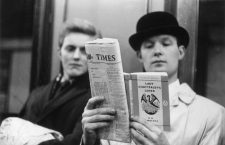 Fox photographer George Freston poses as a passenger on the London Underground, reading D H Lawrence's 'Lady Chatterley's Lover' on the day the book went on general sale, after a jury in the Old Bailey found that the book was not an obscene publication.    (Photo by Derek Berwin/Getty Images)