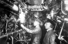 Engine room of an oil-burning German submarine. World War I. Ca. 1914-18.
Engine room of an oil-burning German submarine. World War I. Ca. 1914-18.