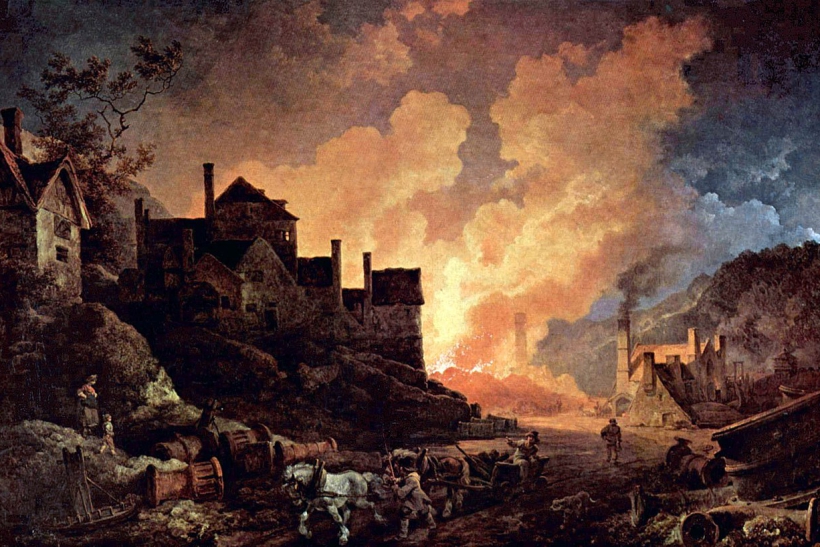 Coalbrookdale de noche pintura al oleo del artista ingles de origen frances Philip James de Loutherbourg