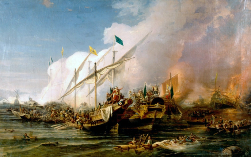 Barbarroja nombrado por Soliman almirante en jefe de la flota otomana derroto a la Liga Santa de Carlos V al mando de Andrea Doria en la Batalla de Preveza en 1538.