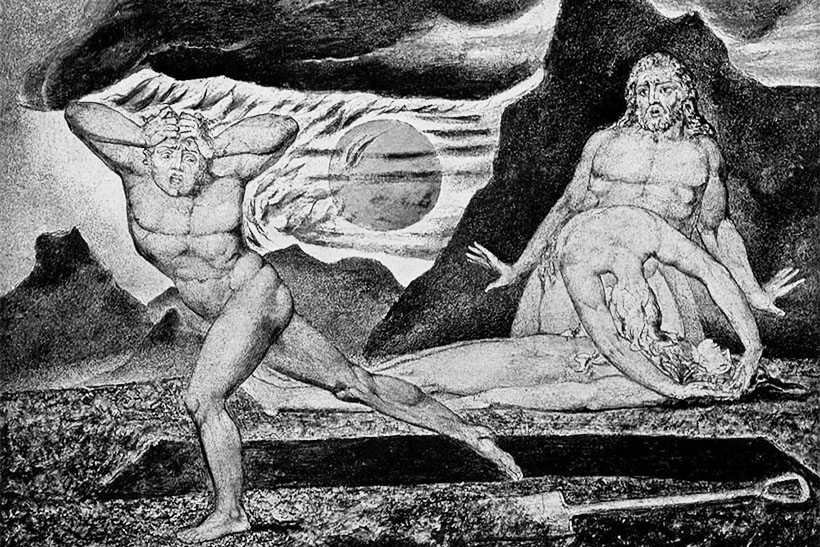 Adán y Eva encuentran el cuerpo de Abel, por William Blake. destierro exilio