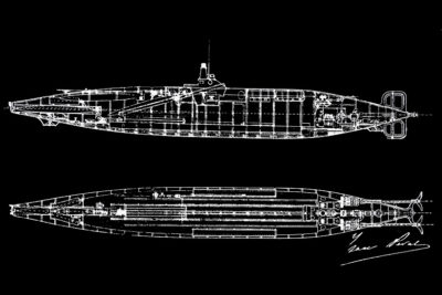 Planos del submarino diseñado por Isaac Peral (1851-1895). Imagen: Getty.