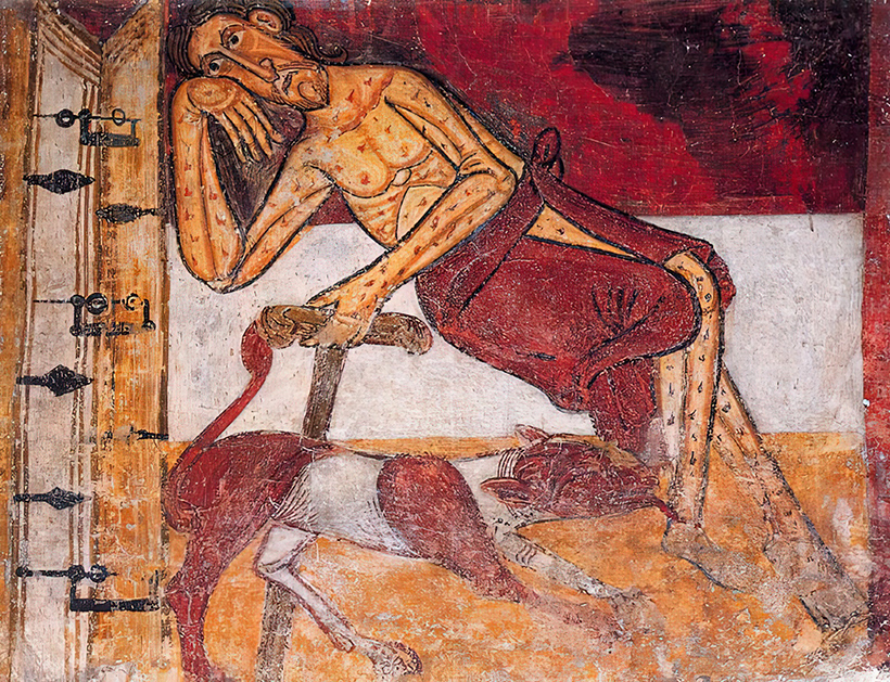 La epopeya de llegar vivo a Santiago (y volver) 1 Lázaro esperando en la puerta del rico. Fresco románico de la iglesia de Taüll DP. camino de Santiago