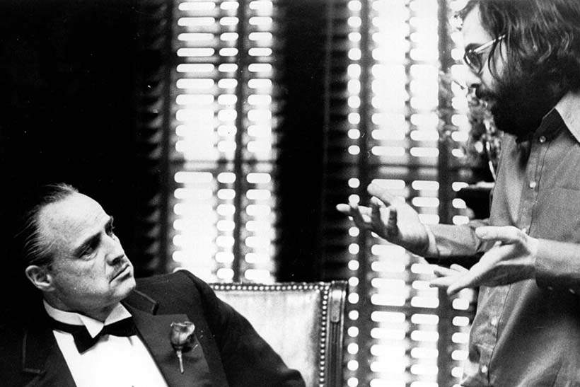 Marlon Brando y Francis Ford Coppola en el rodaje de El padrino. Imagen: MovieStilDB.