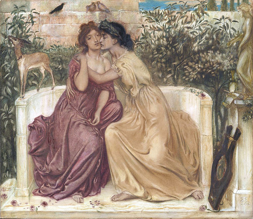 Erina y a Safo en un jardín de Mitilene, por Simeon Solomon. poesía