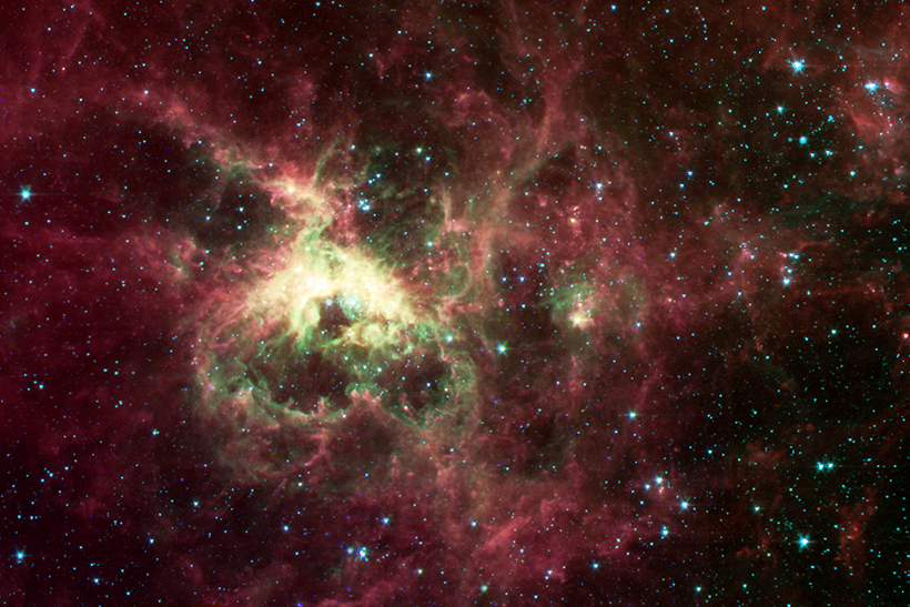 Imagen en infrarrojo de la nebulosa de la Tarántula. Foto NASA neutrinos