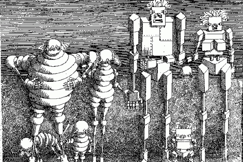 Ilustración de Ciberíada, de Stanislaw Lem. Leguin Asimov