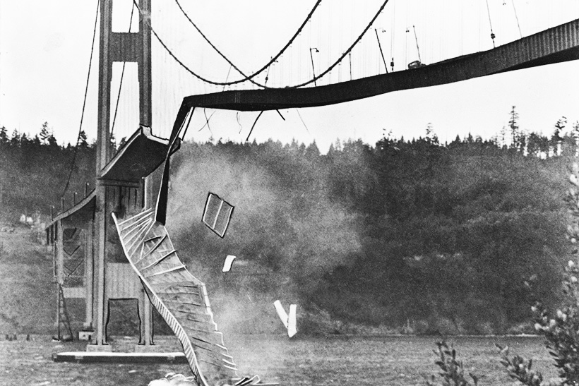 La caída del puente Tacoma Narrows 1 La caída del puente Tacoma Narrows en 1940. (DP)