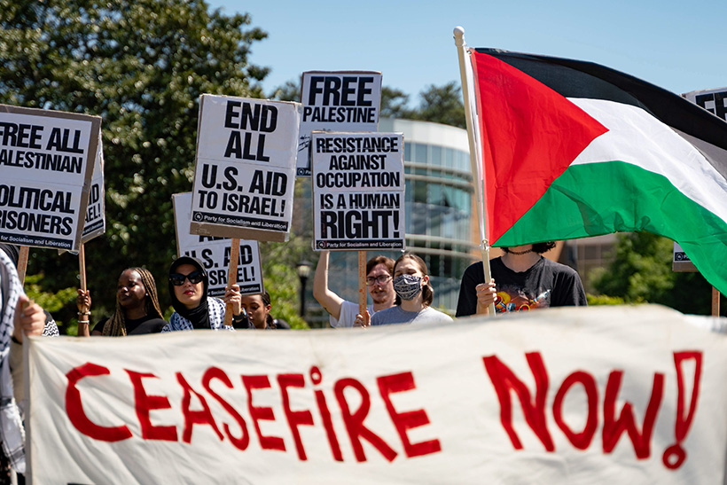 Mayo del 24 1 Protestas en apoyo del pueblo palestino en el campus de la Kennesaw State University, mayo de 2024. Foto: Cordon.