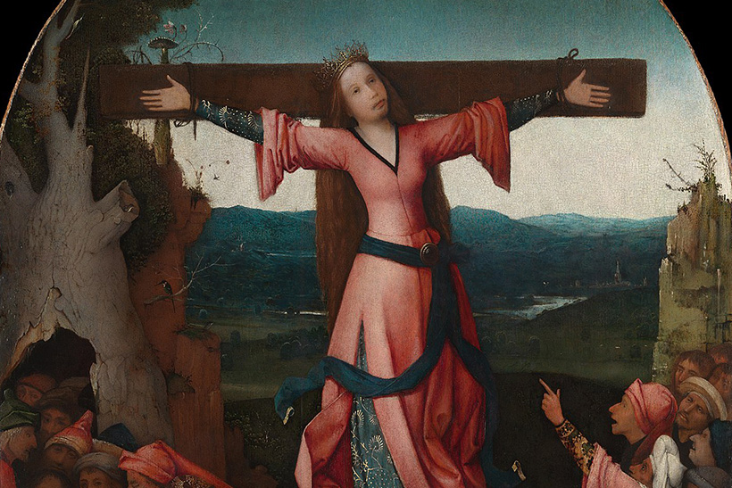 Detalle del tríptico de 'La crucifixión de santa Wilgefortis', de el Bosco.