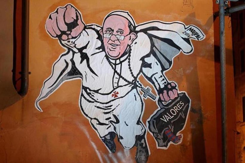 La paradoja/falacia del papa progresista/rebelde 1 El papa Francisco en un grafiti en Roma. (DP)