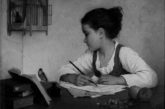 Niña escribiendo, de Henriette Browne. etiquetas