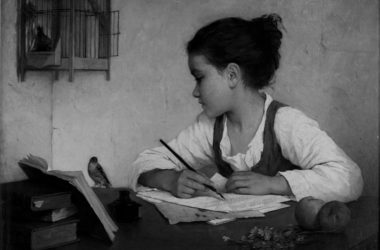 Niña escribiendo, de Henriette Browne. etiquetas