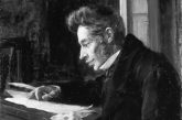 Søren Kierkegaard en su escritorio, pintura al óleo por Luplau Janssen en 1902.