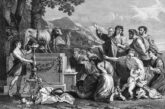 La adoración del becerro de oro, de Nicolas Poussin (ca. 1630), en un grabado de H. Robinson.