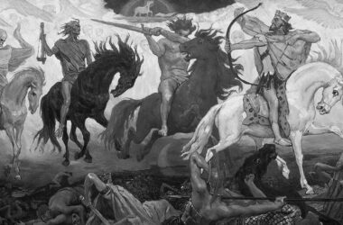 Cuatro Jinetes del Apocalipsis en sus caballos, por Viktor Vasnetsov