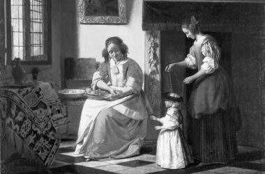 Detalle de 'Enseñando a un niño a caminar', de Pieter de Hooch. equivocarse error