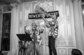 Bob Holman y Marcos de la Fuente en una foto tomada por Pedro Navarro en el Bowery Poetry Club en el marco del X Kerouac Festival New York.