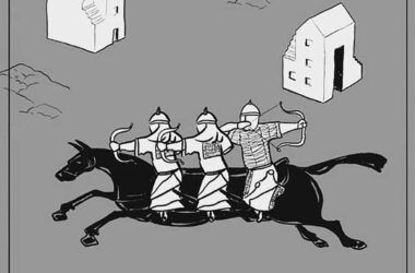Detalle de portada de Cuando el mundo era mío, una novela sobre Gengis Kan de Eduardo Gil Bera. Imagen Círculo de Tiza.