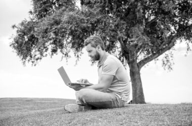modern business computer communication mature guy check email freelance man 1