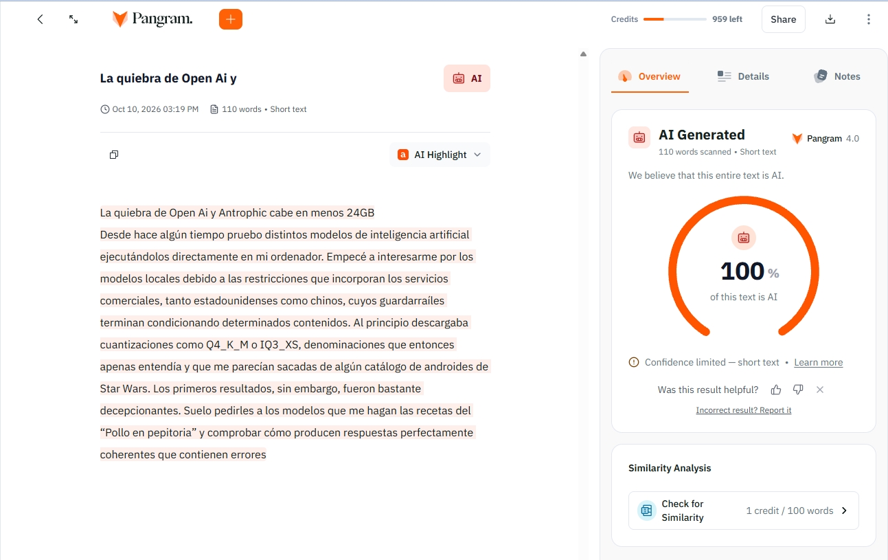Me he pasado Pangram a ver si la policia de la IA deja de dar la brasa 2 100IA 1