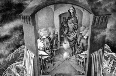 Detalle de Bordando el manto terrestre, de Remedios Varo. réquiem por los libros