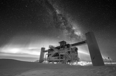 El laboratorio IceCube durante la noche antártica. Foto: John Hardin. detectores IA