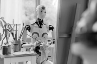 humanoid ai robot painting canvas